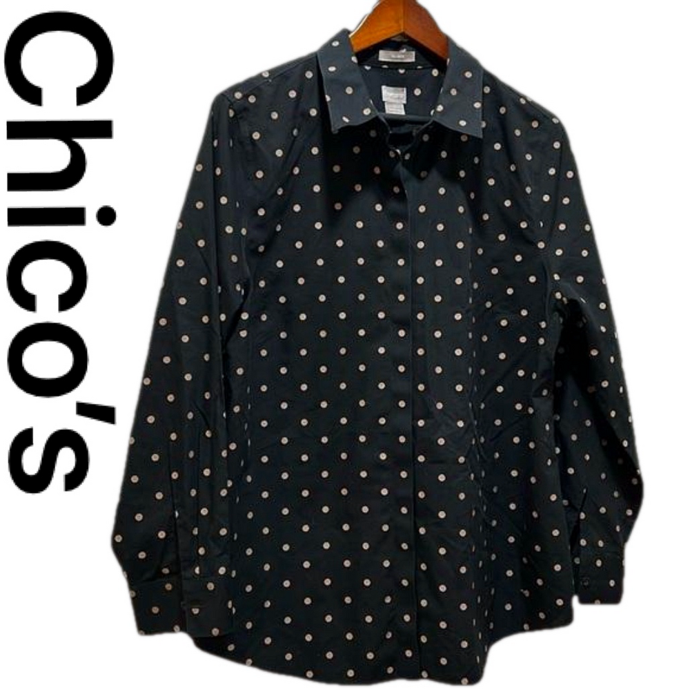 Chicos long sleeve black dots detail top size 2 GUC..